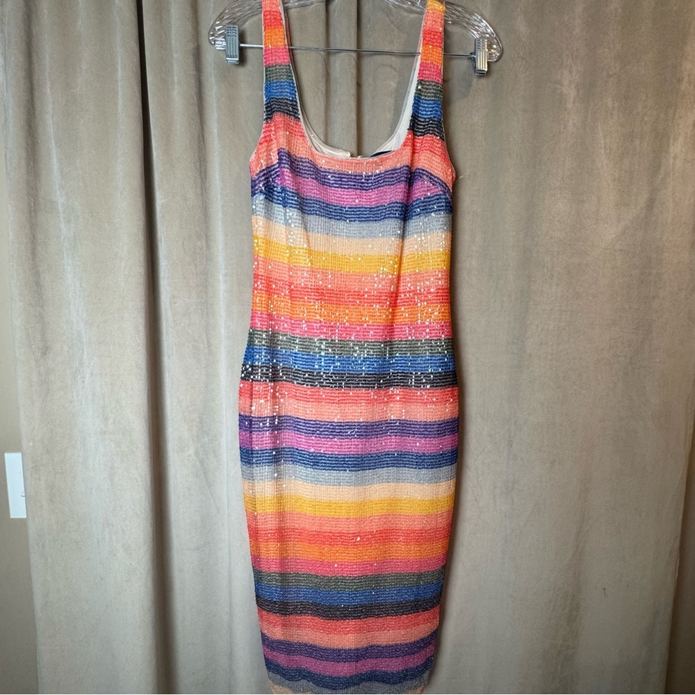 Rachel Roy Rainbow Striped Sequin Bodycon Dress - Women Size‎ S - Picture 2 of 9